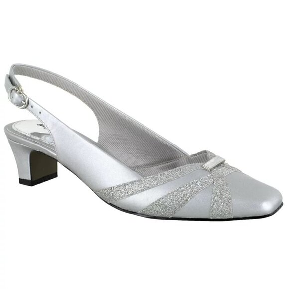 Women's Easy Street Silver Pilar Comfort Slingback Pumps Satin/Glitter Size 6 - Picture 1 of 11